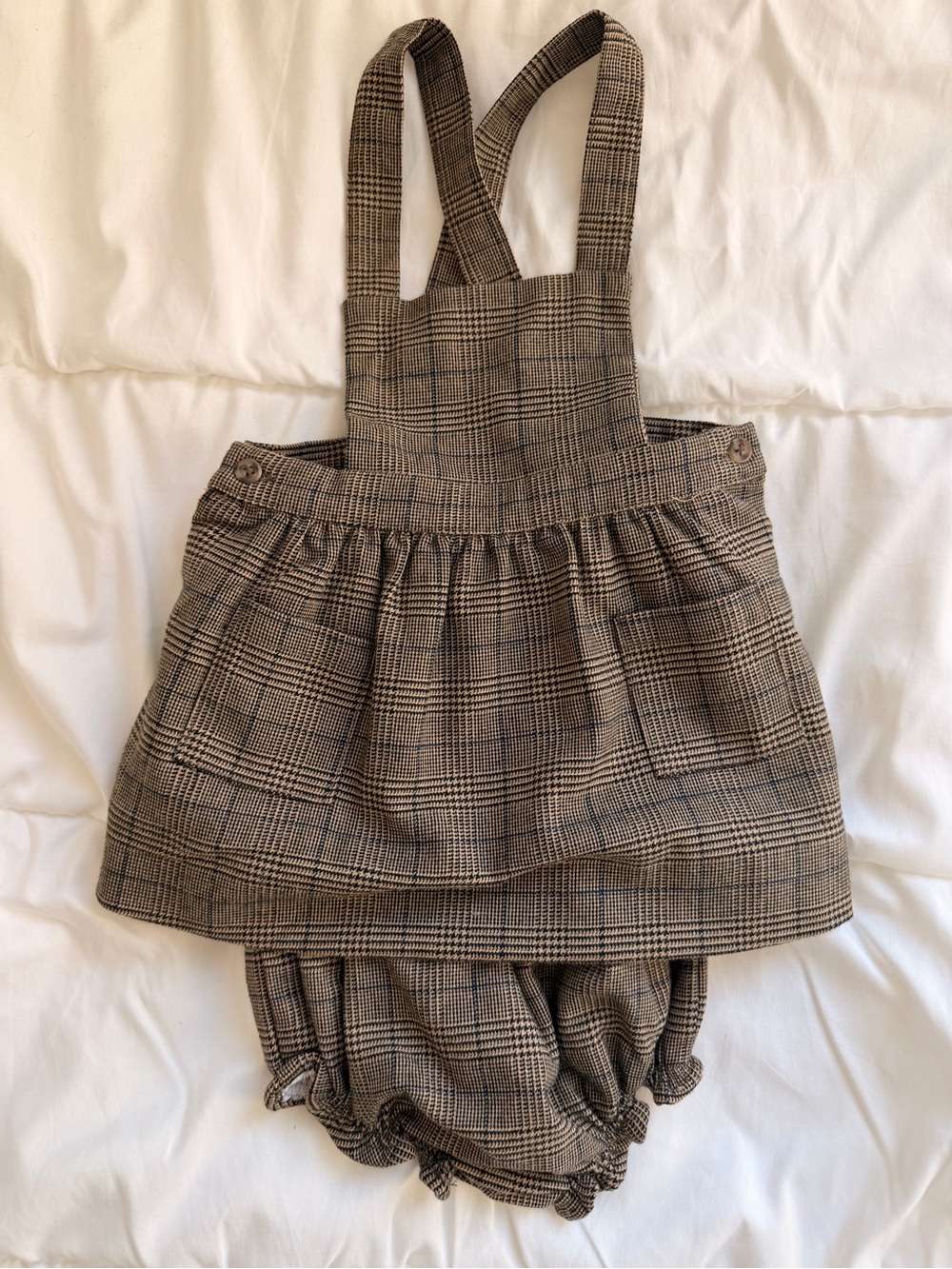 Plaid Pinafore Overalls with Matching Bloomers in Brown